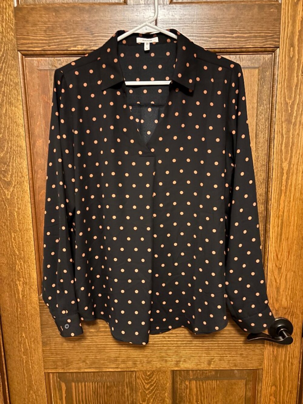 Maurices Black Tan Polka Dot Blouse Women’s Long Sleeve